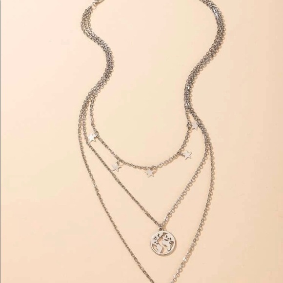 Silver Crescent Moon Layered Necklace - Picture 4 of 11